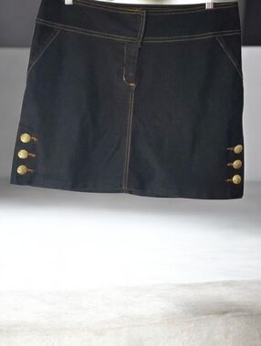 BisouBisou skirt women's size 12 black false pockets trendy denim mini skirt